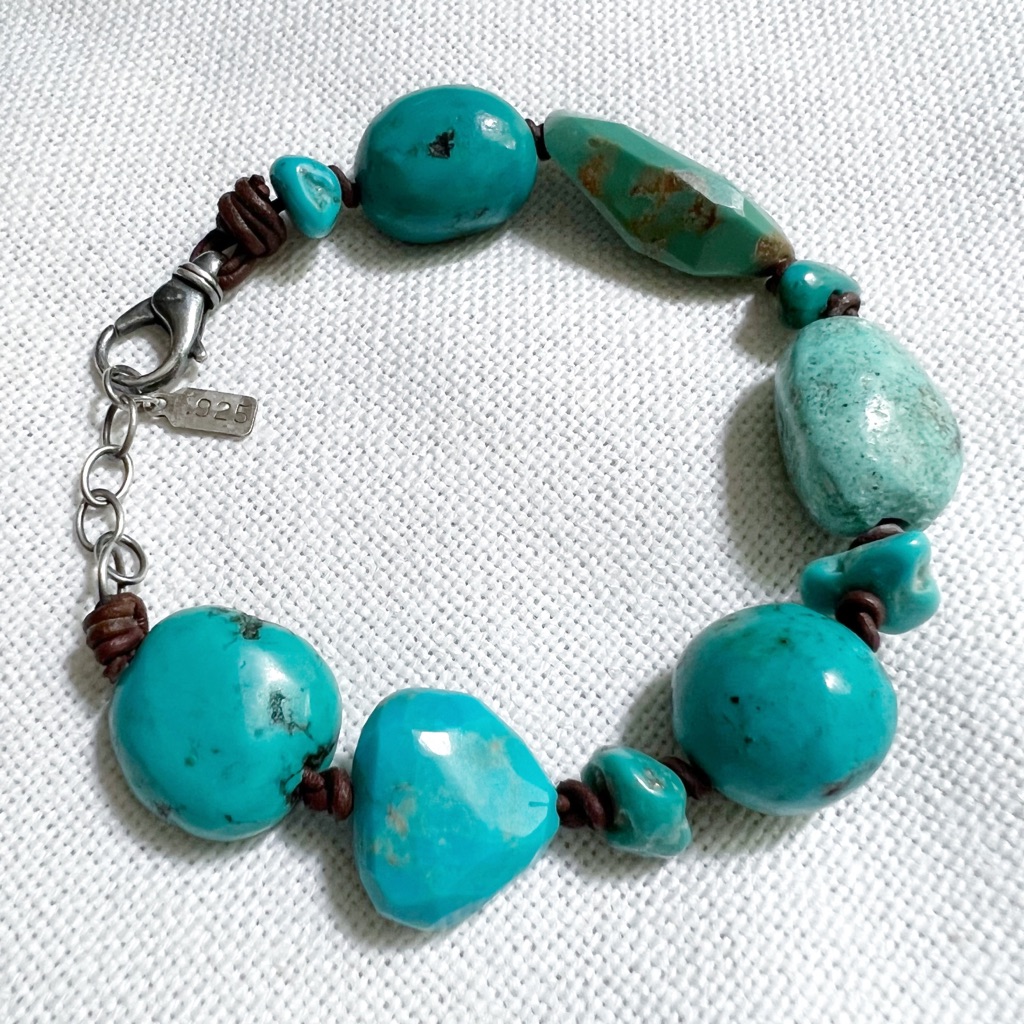 Peyote Bird Turquoise Bohemian Chunky Bead & Sterling Silver Bracelet .925